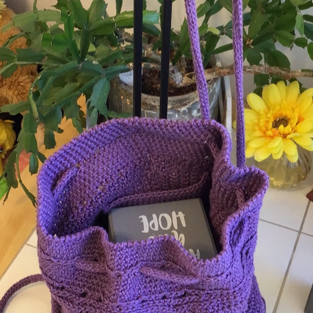 Purple Crocheted Drawstring Backpack (#4) - image 4